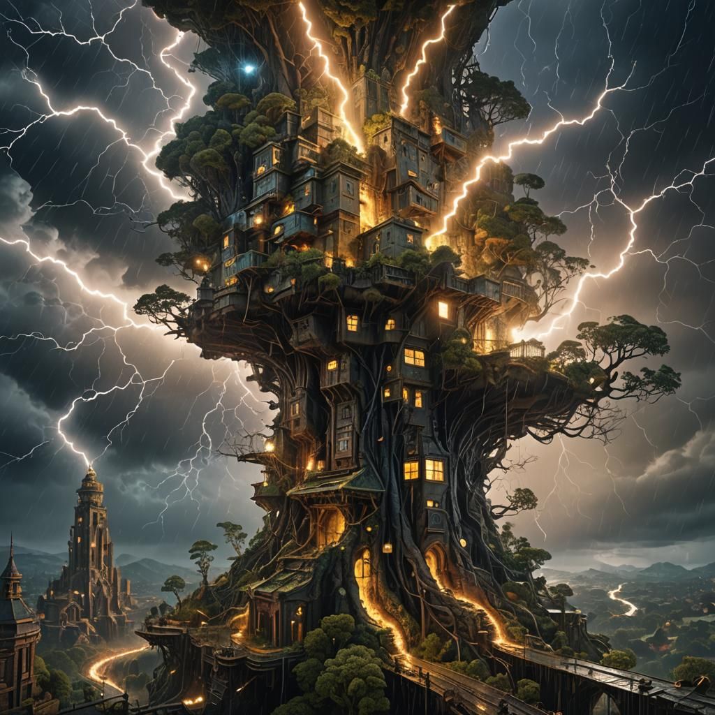 Electrician Re-Wires Lightning Under Mandelbulb, Digital Art