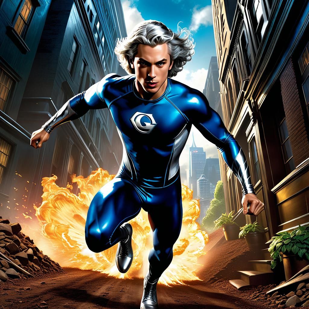 Quicksilver Running in Comic Book Style