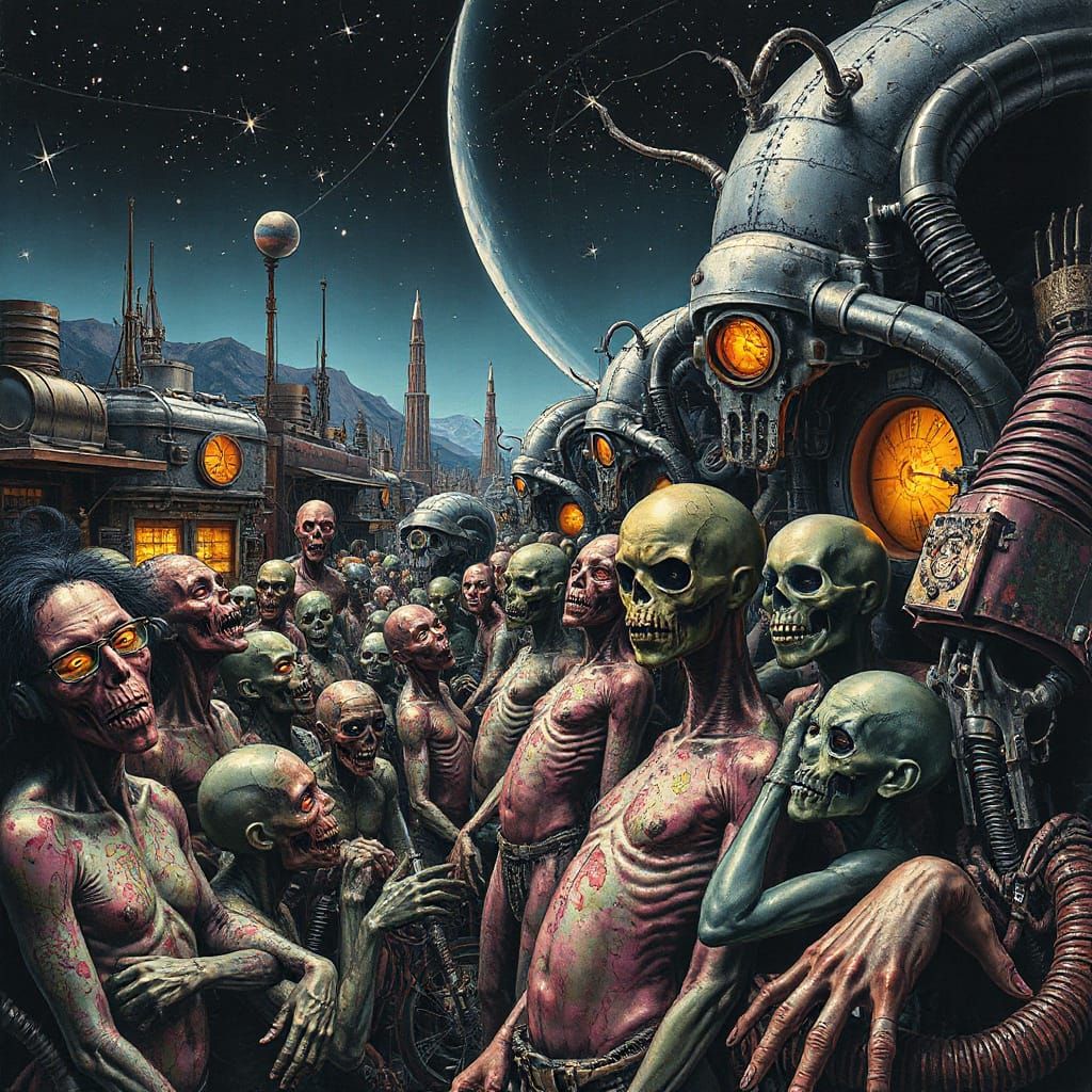 Surreal Cosmic Slum with Biomechanical Architecture