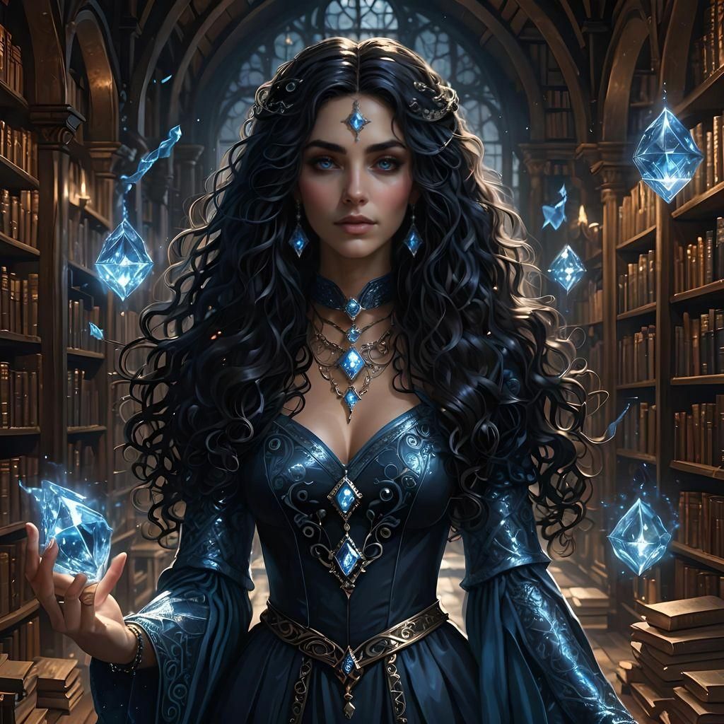 A Female Mage In A Library Of Arcane Knowledge