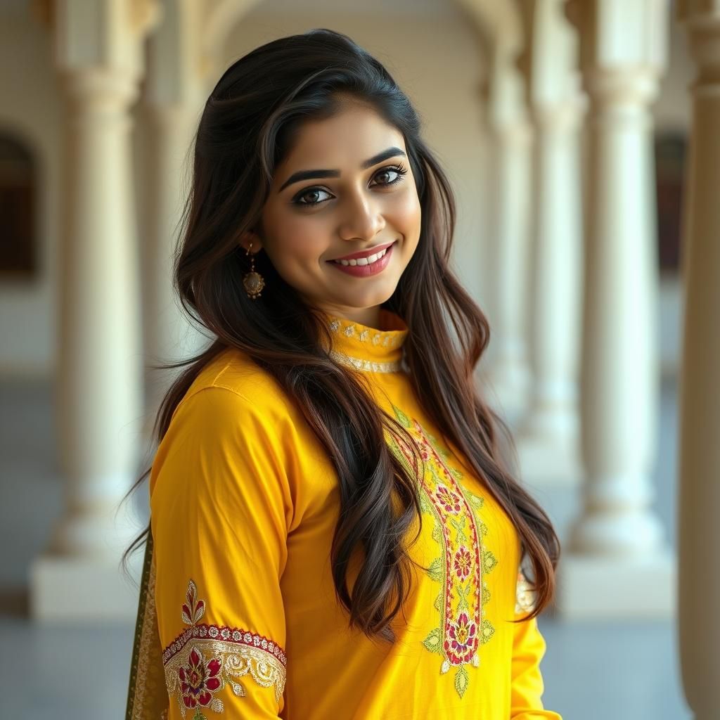 Young Pakistani Woman in Yellow Kameez Shalwar