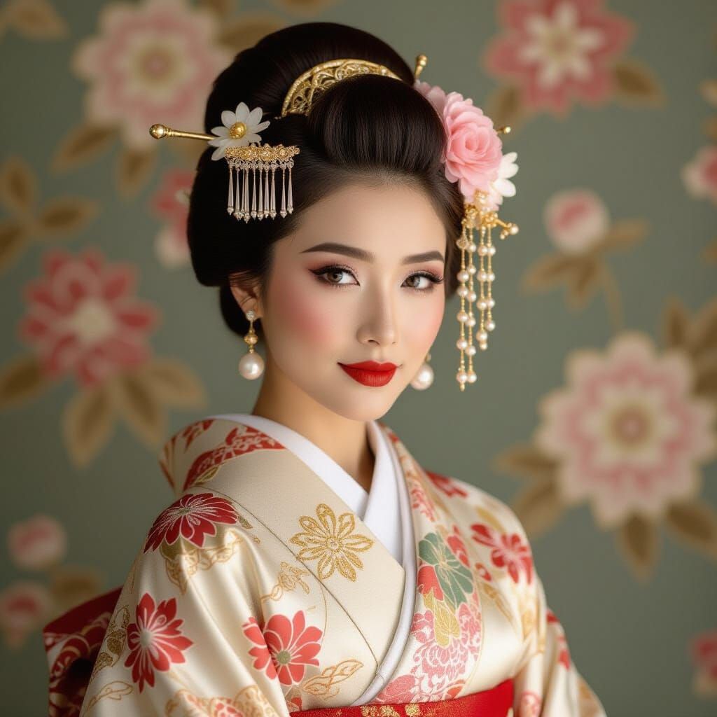 Elegant Indonesian Woman in Kimono: Art Nouveau Style