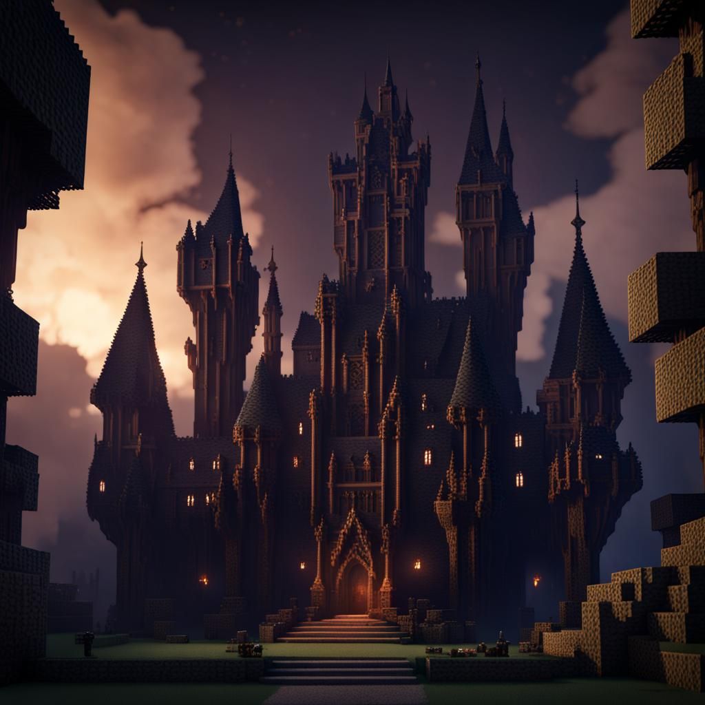 Eerie Minecraft Sorcerer's Castle at Night