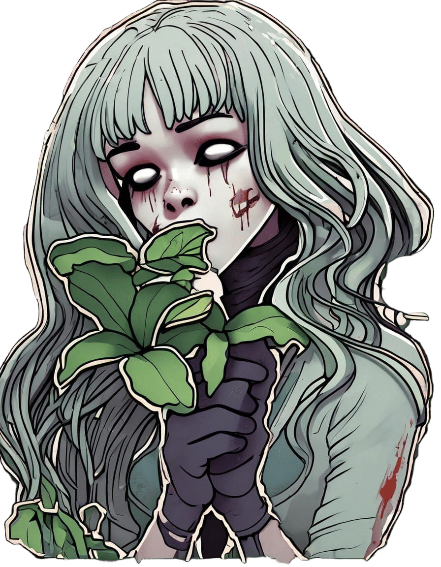 Gruesome Zombie Maiden Amidst Twisted Blooms in Dark Fantasy...