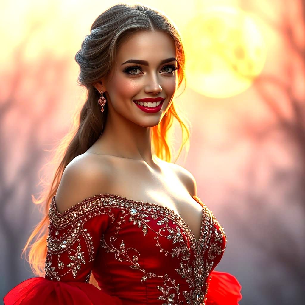 Stunning Woman in Crystal Dress: 8k Digital Art