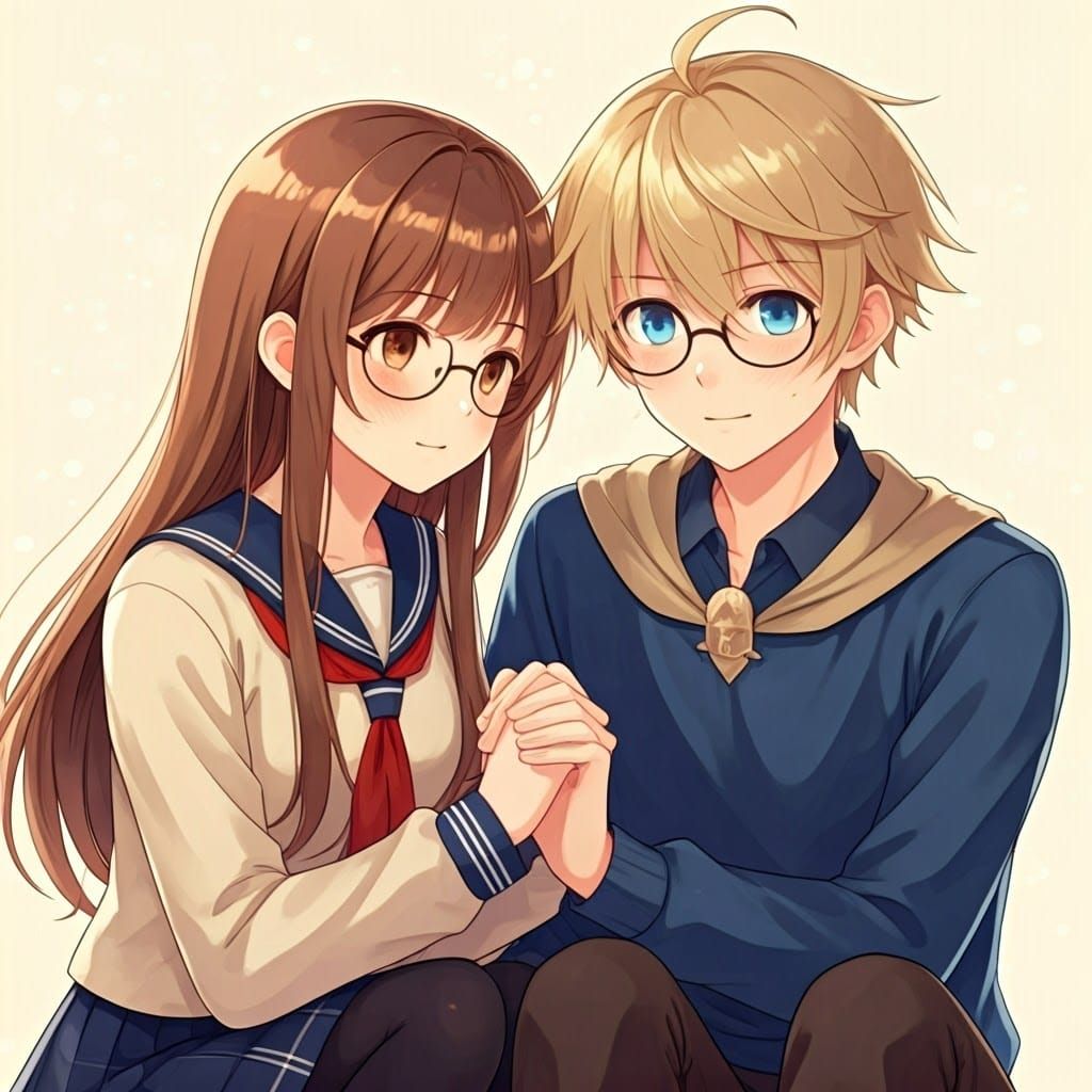Anime Couple Holding Hands in Romantic 3D Style