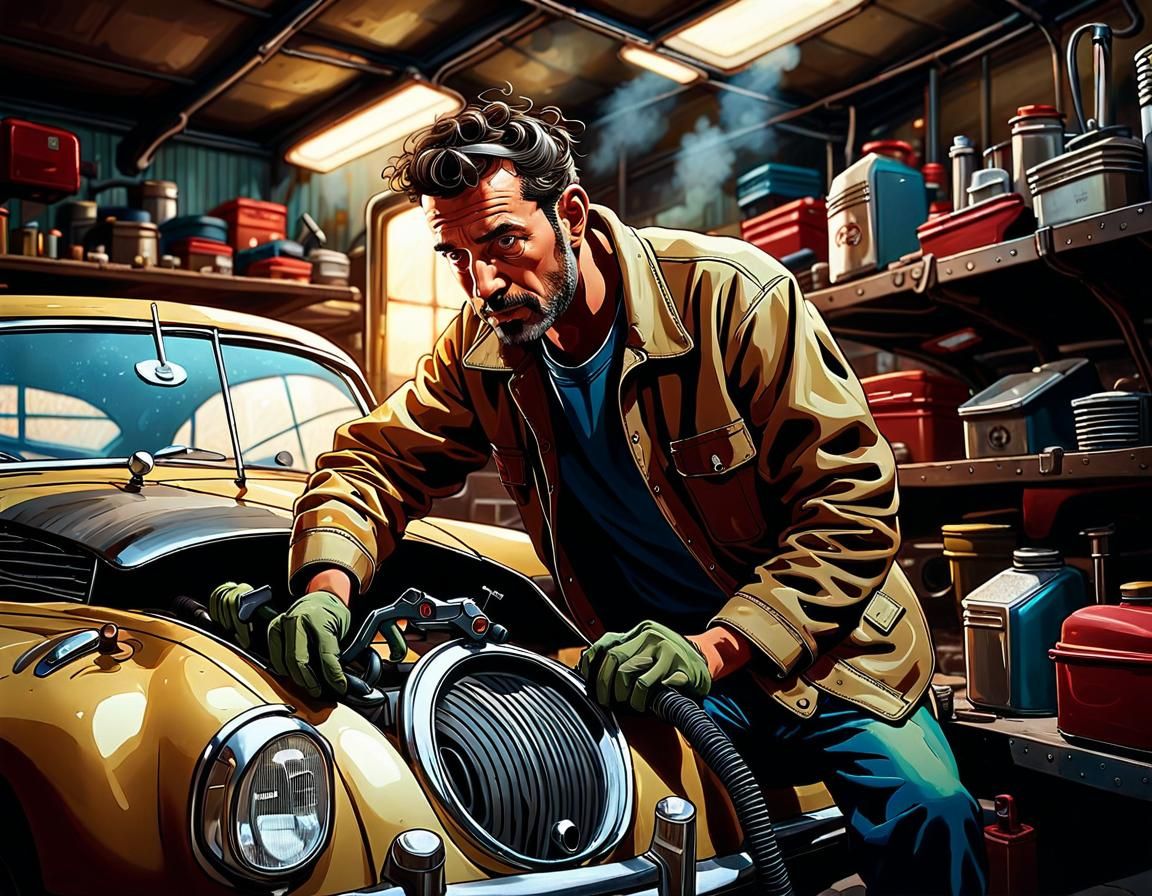 Gritty Parisian Garage Workshop in Moody, Atmospheric Style