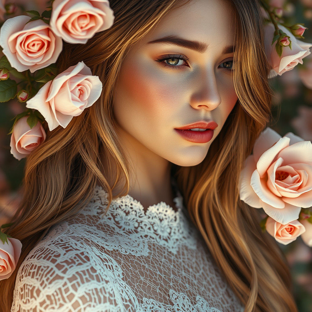 Woman Adorned with Roses: Fantasy Concept Art