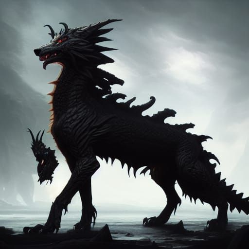 Wolf Dragon Hybrid in Dark Fantasy Style