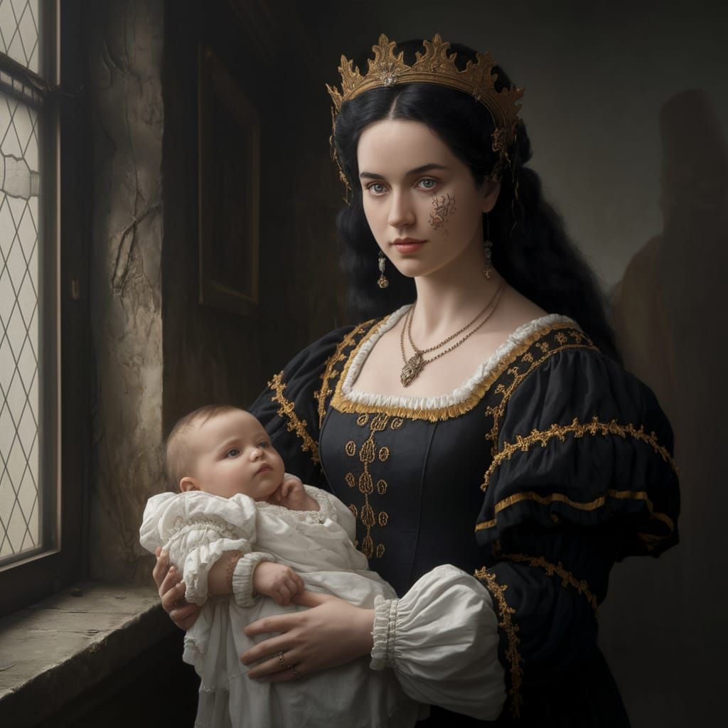 Medieval Queen with Baby, in 16th Century Style
