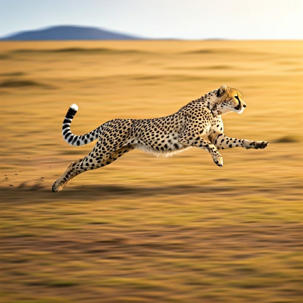 Cheetah in High-Speed Pursuit Over Golden Savannah