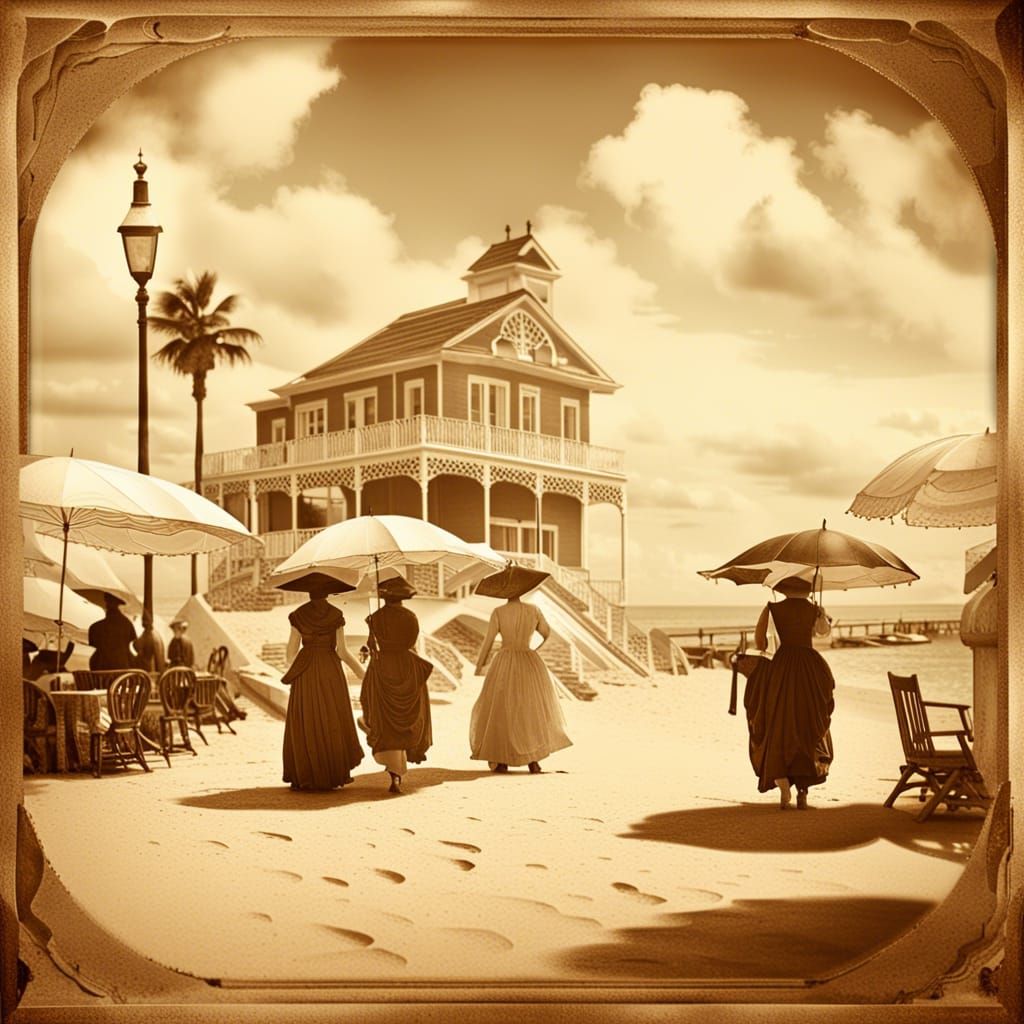Vintage Seaside Resort Postcard in Sepia Tones