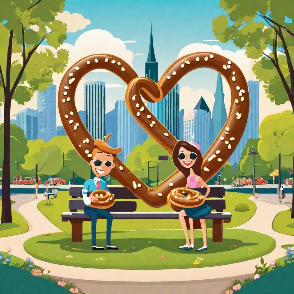 Cartoon Pretzel Couple in City Park