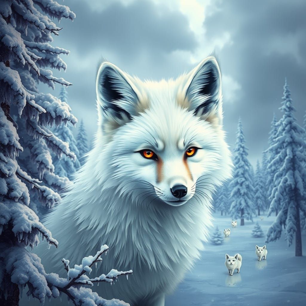 Breathtaking White Fox in Icy Tundra Landscape
