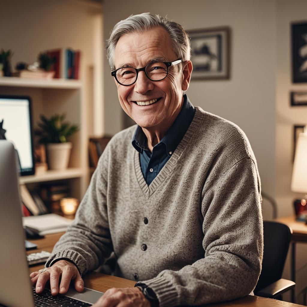 Cozy Home Office Scene with Older Man