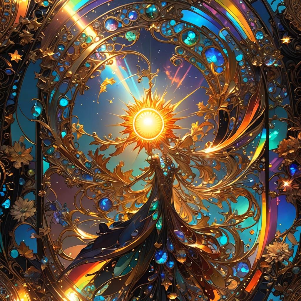 Iridescent Sun in Art Nouveau Style