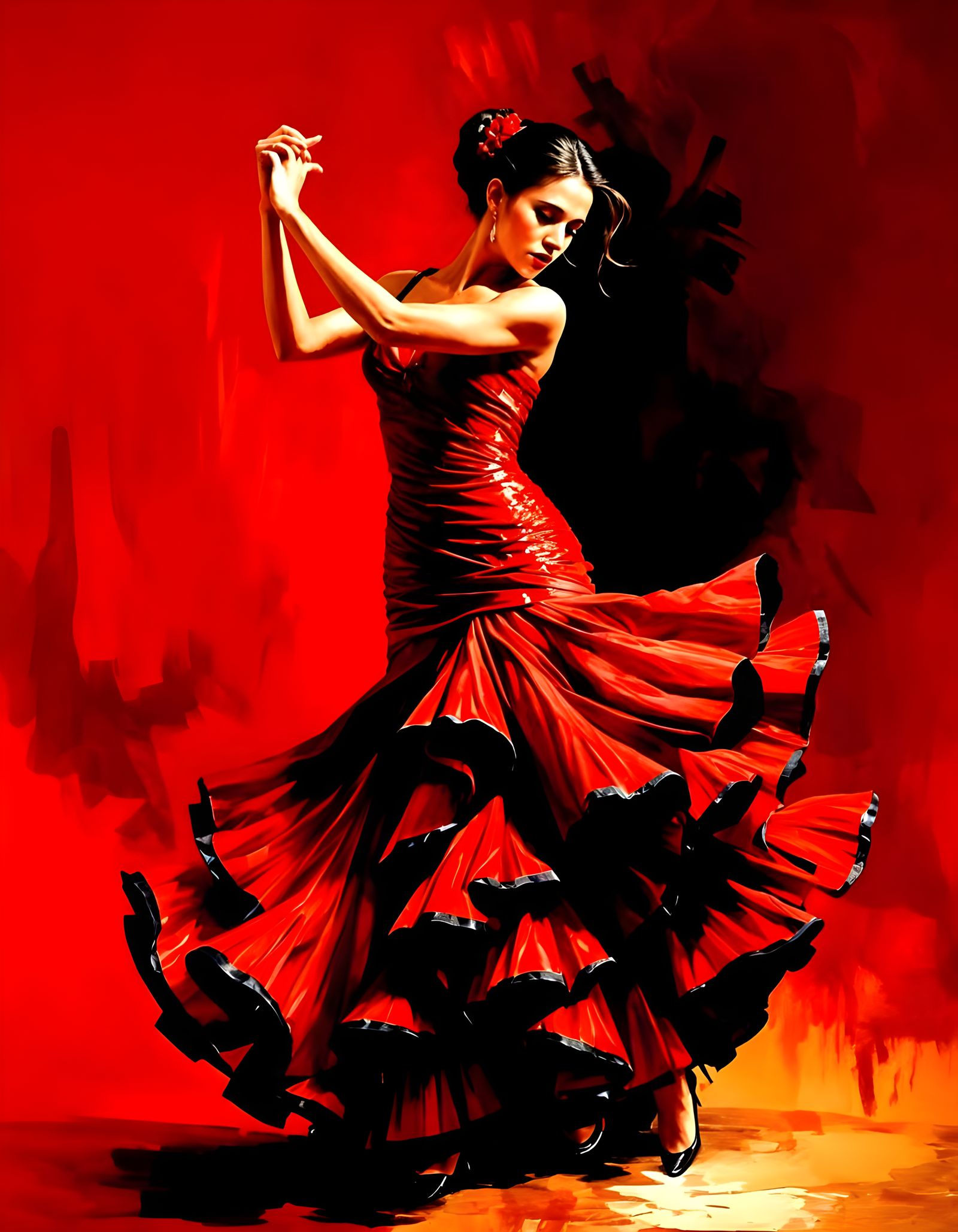 Emotional Flamenco Dancer Portrait as Impasto Oil Painting