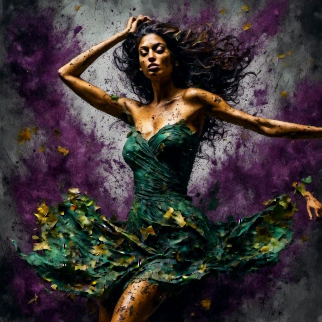 Dramatic Impasto Dancing Woman in Purple and Green
