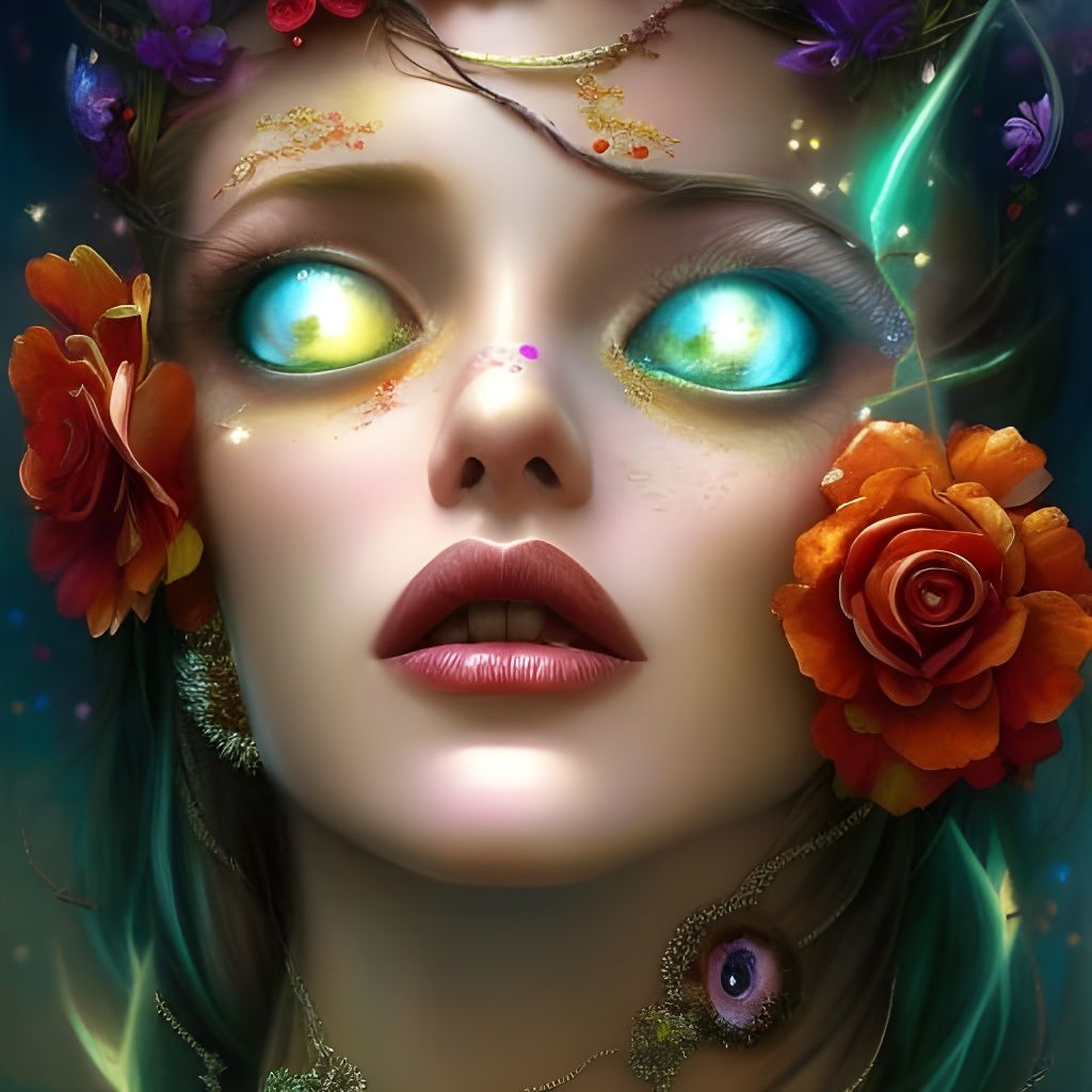 Mystical Flower Woman in Photorealistic Style