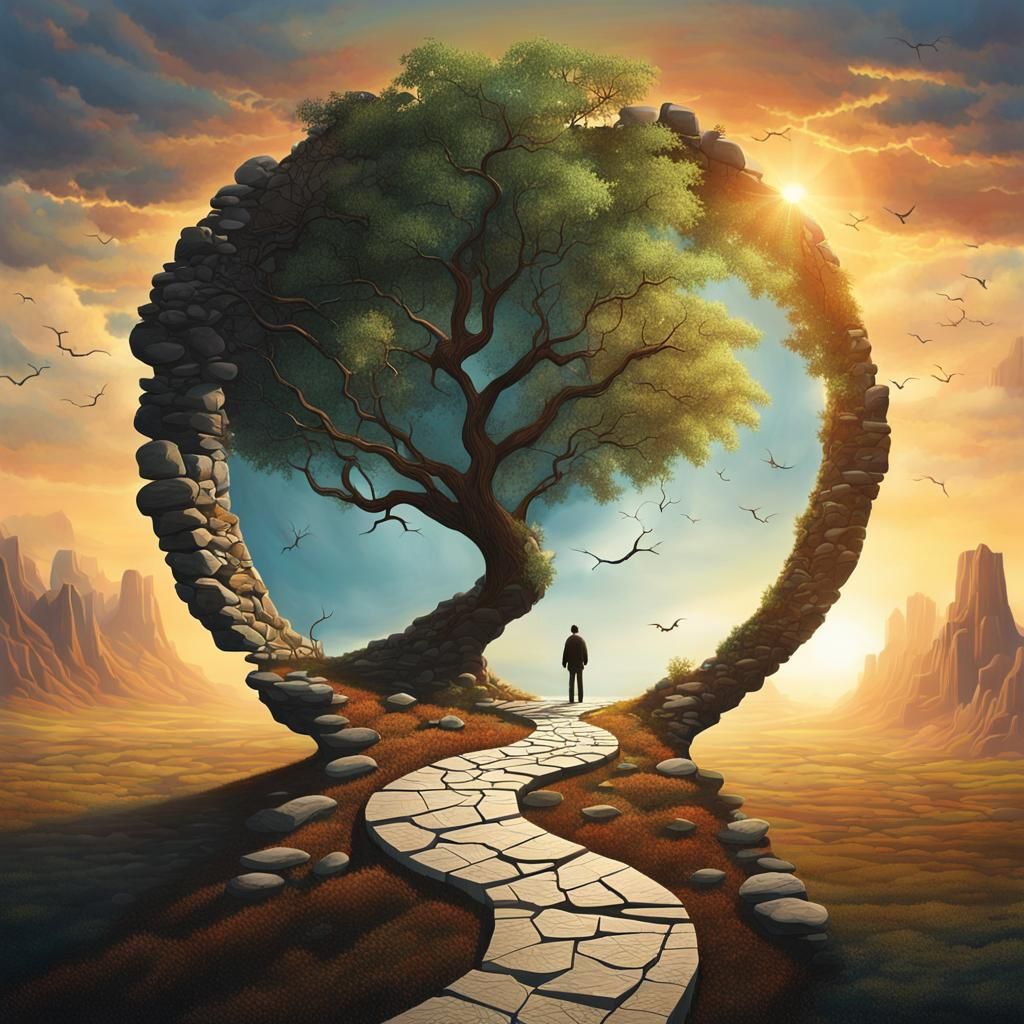 Surreal Cracked World Scene with Winding Path