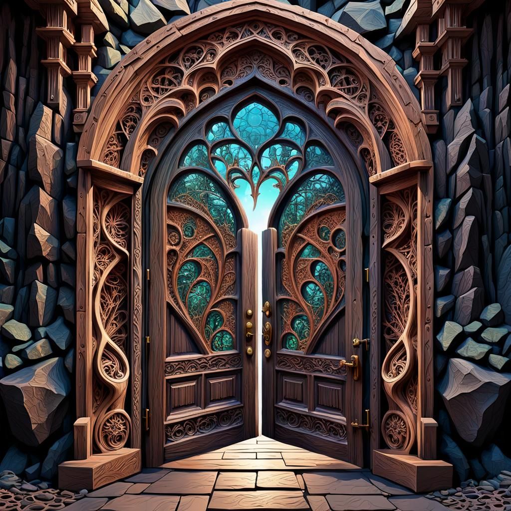 Majestic Carved Wooden Door in Rocky Mountain
