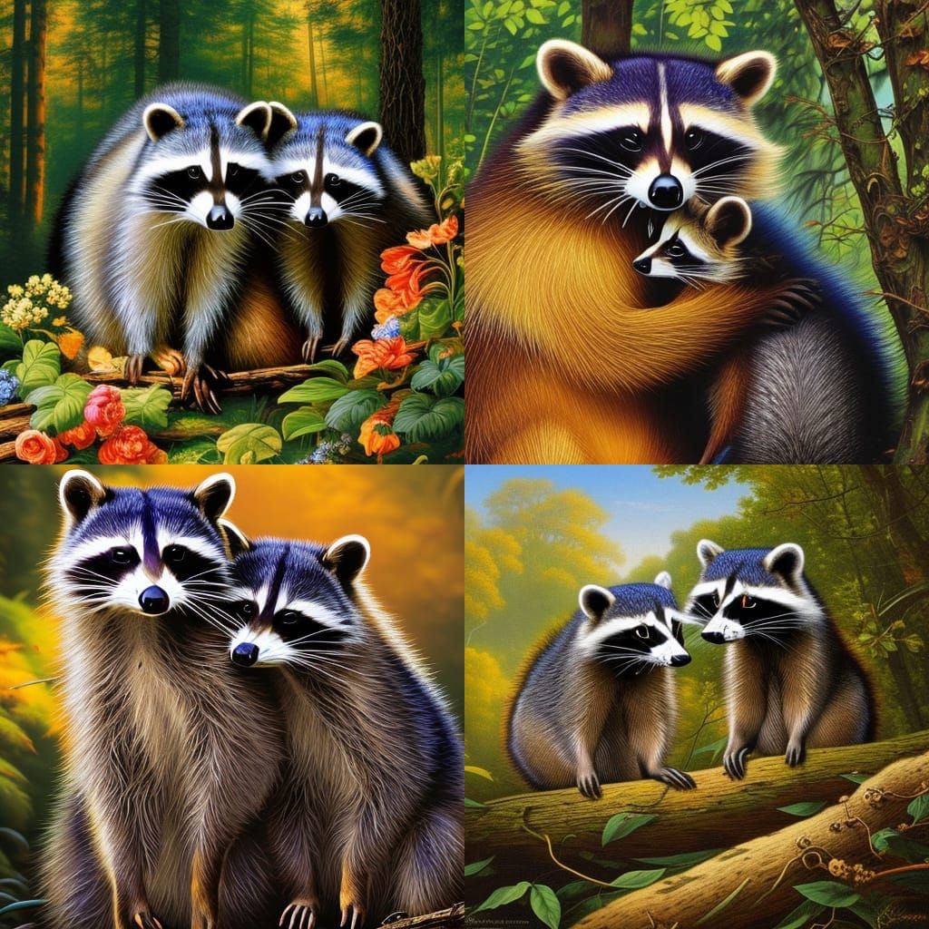 Couple of Raccoons in Lush Forest Splash Art