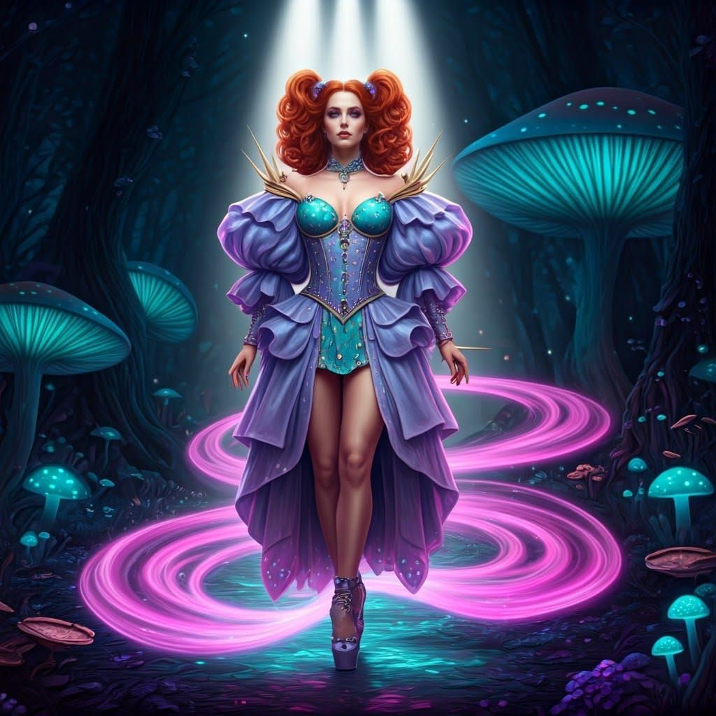 Ethereal Sorceress Illuminated in Enchanted Forest