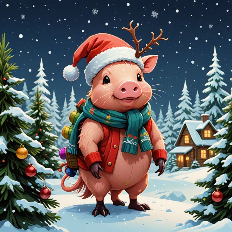 Whimsical Winter Digimon: Centipede Pig in Festive Wonderlan...