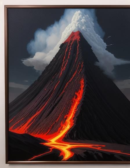 Volcano in Vorticism and Cyberpunk Styles