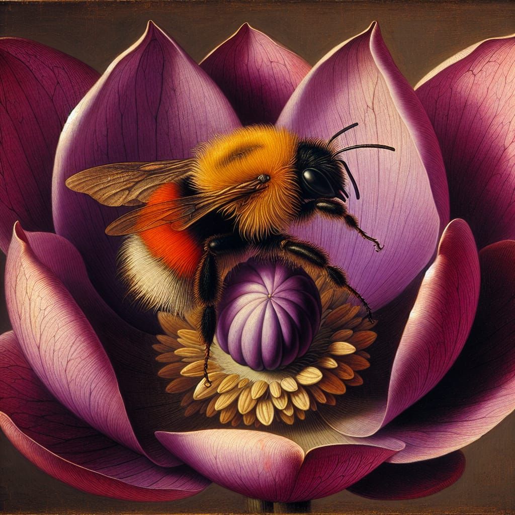 Fuzzy Bumblebee in Renaissance-Inspired Oil Painting