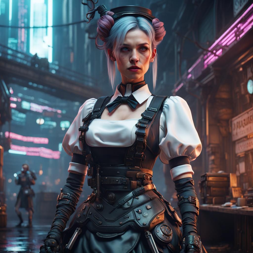 Cyberpunk Maid in Detailed Matte Painting