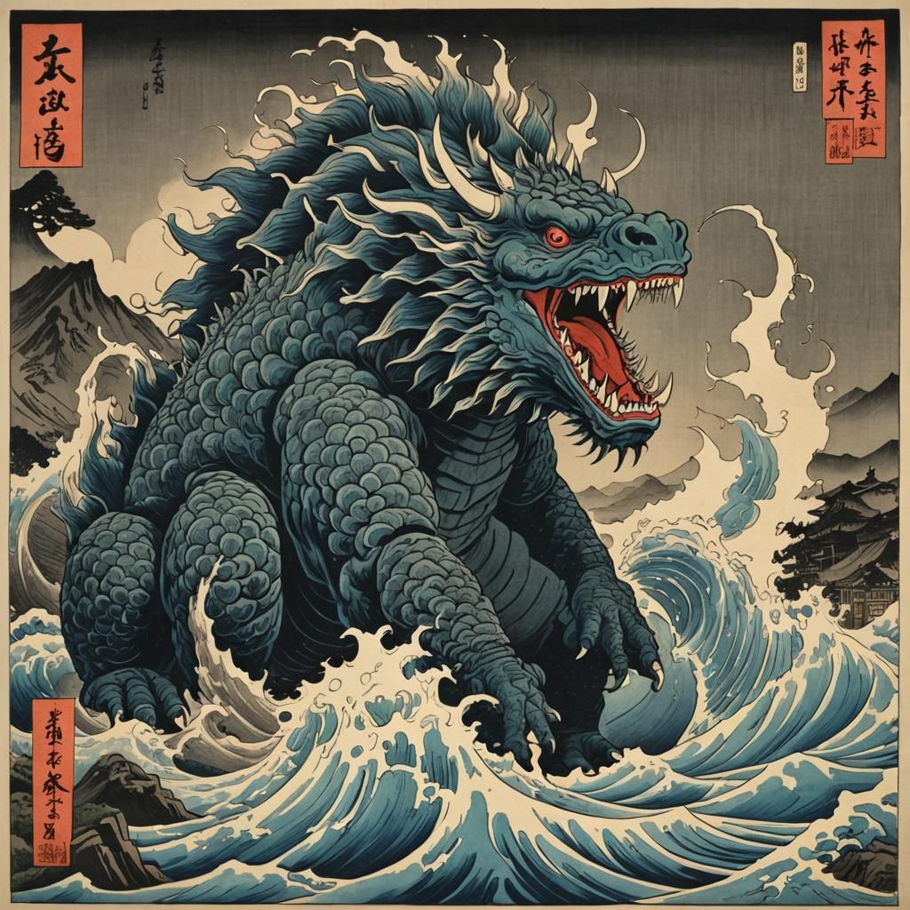 Japanese Woodblock Print: Kaiju