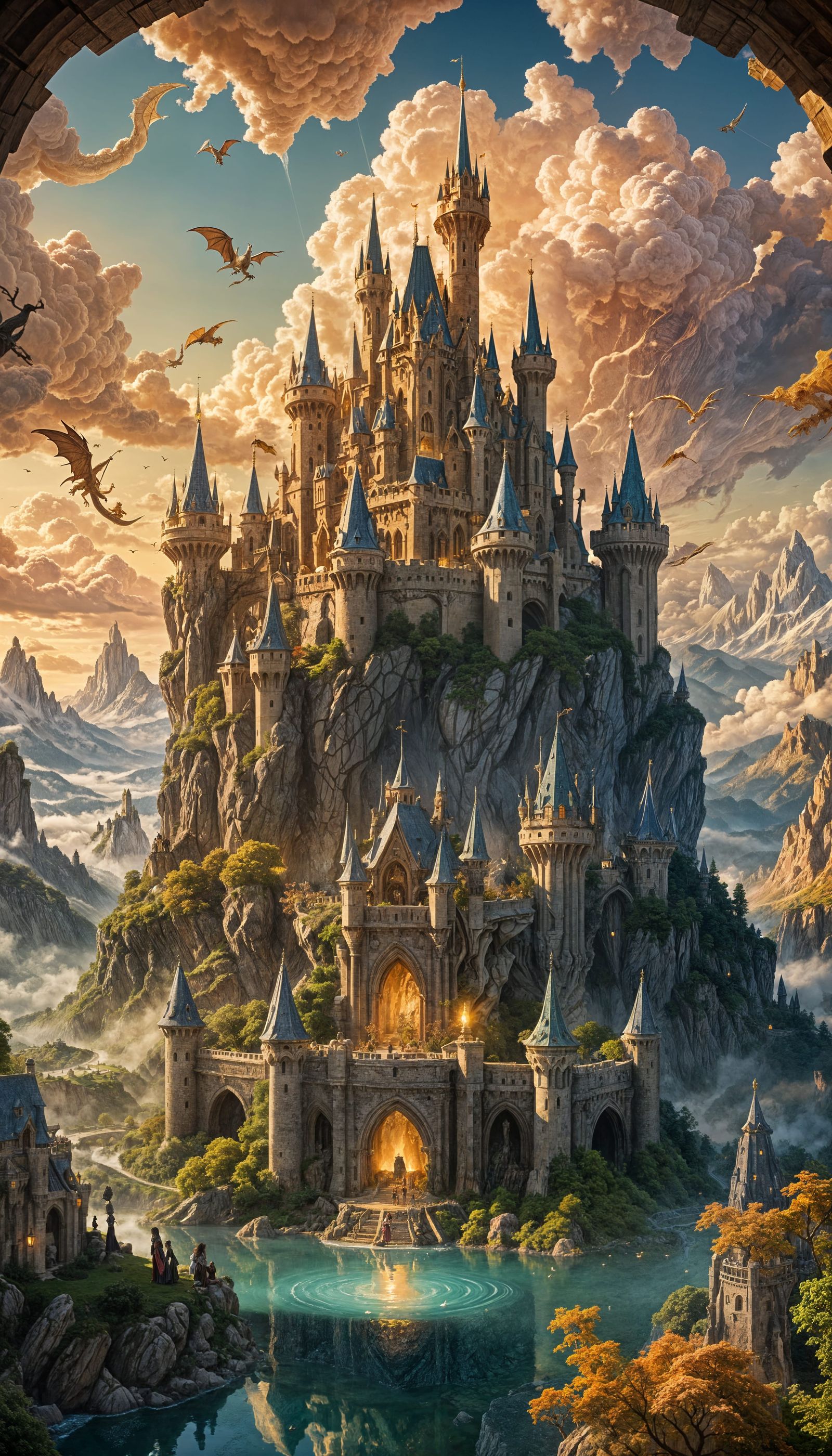 Dreamlike Medieval Fantasy with Floating Castles