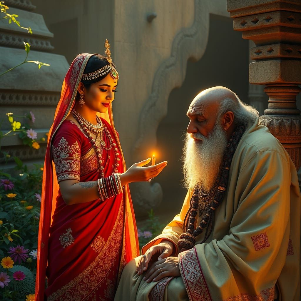 Majestic Indian Princess Offers Wisdom to Sage in Vibrant, M...
