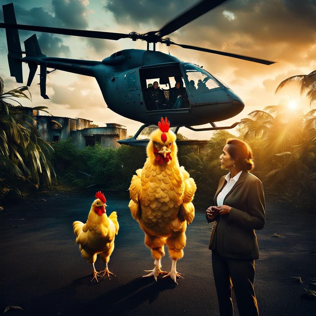 Woman in Chicken Suit Talks to Helicopter Pilot