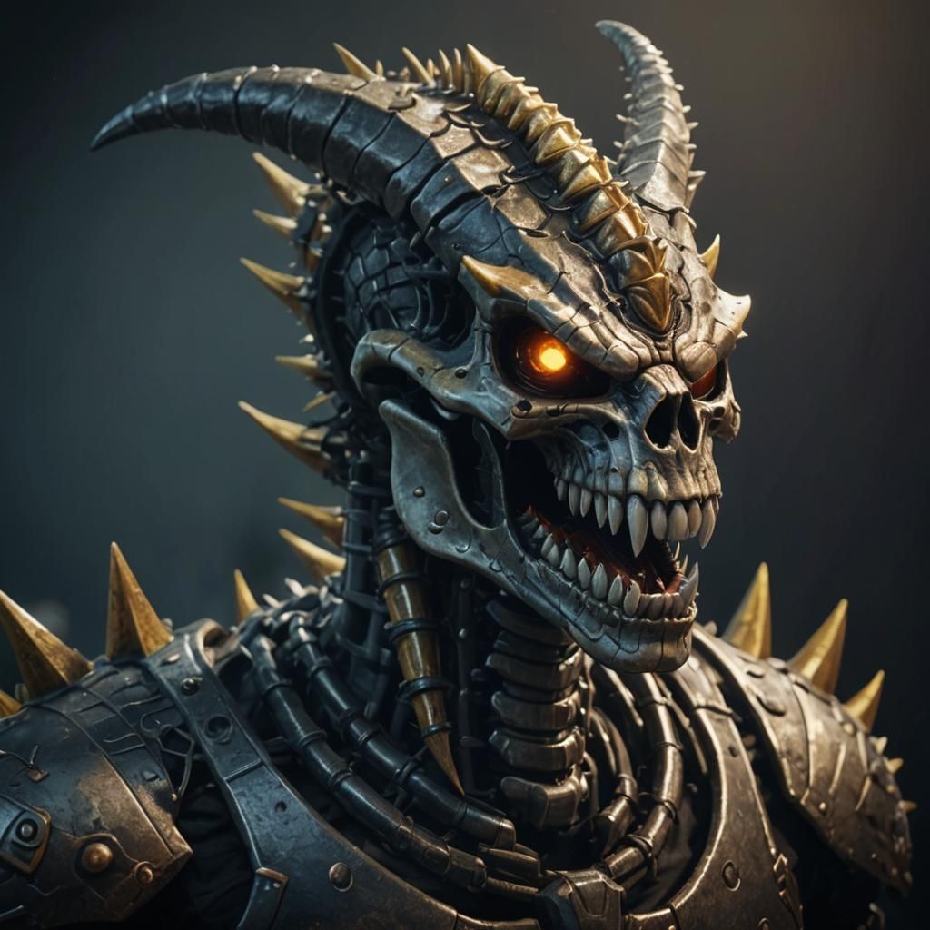 Spiked Cobra Skeleton Head in 3D Cinematic Style