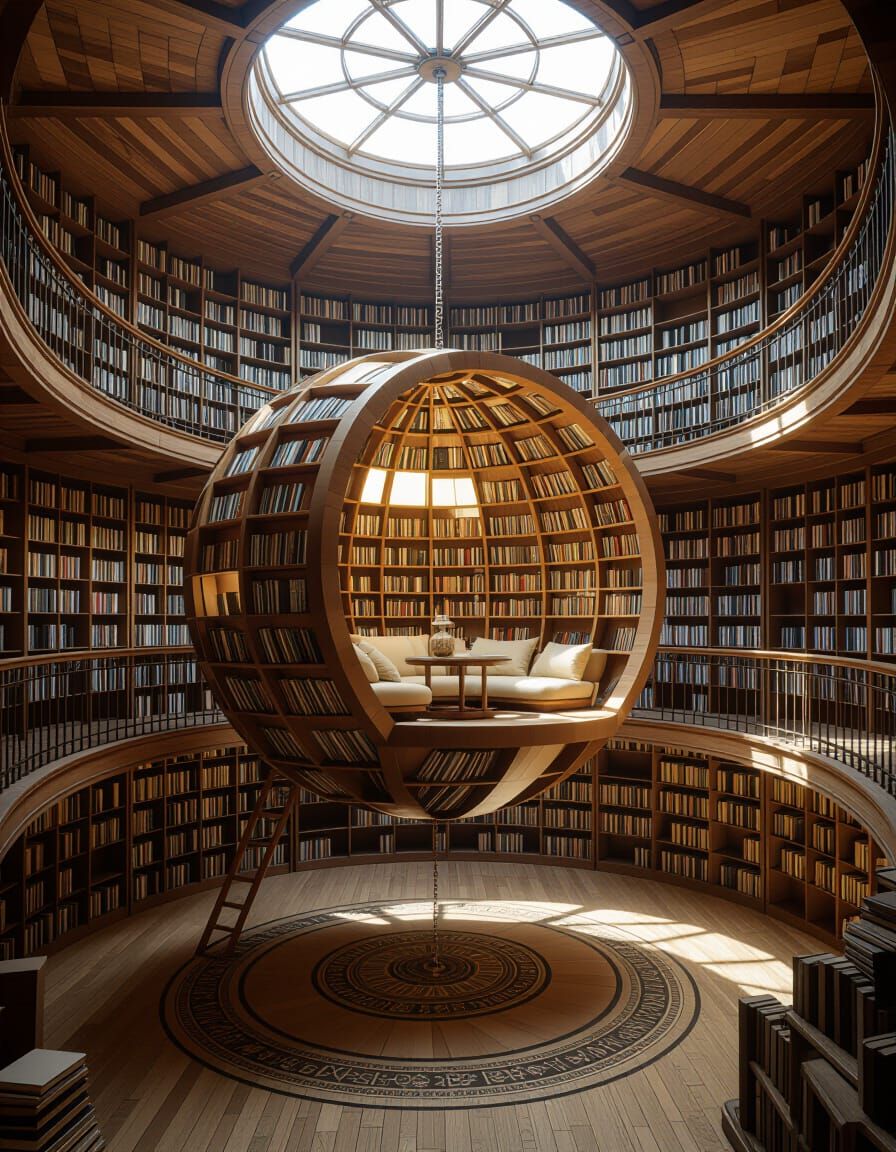 Cosy Floating Cubby in an Eternal Library Under Profoundly L...