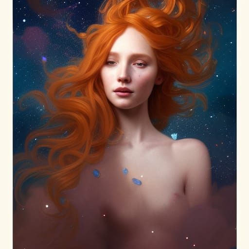 Celestial Ginger Woman Portrait with Stars