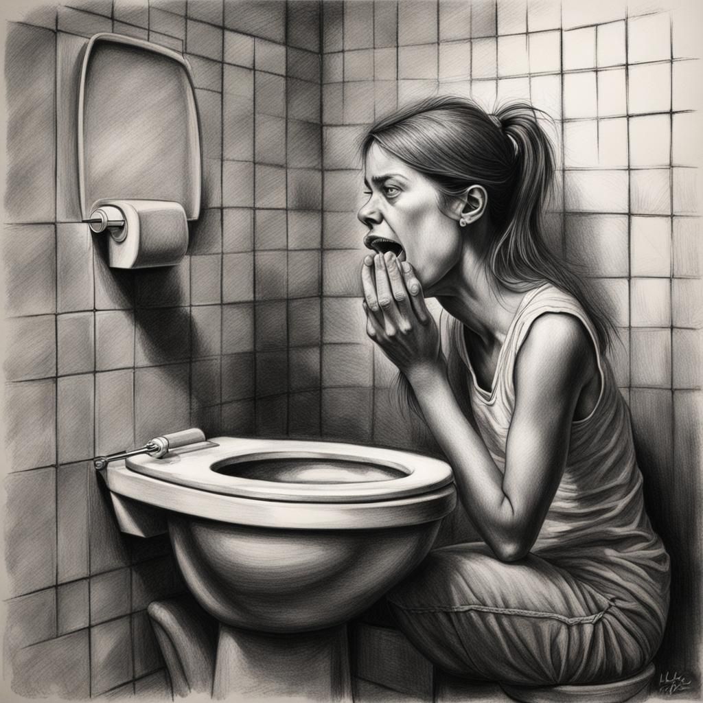 Distressed Woman in Charcoal Drawing