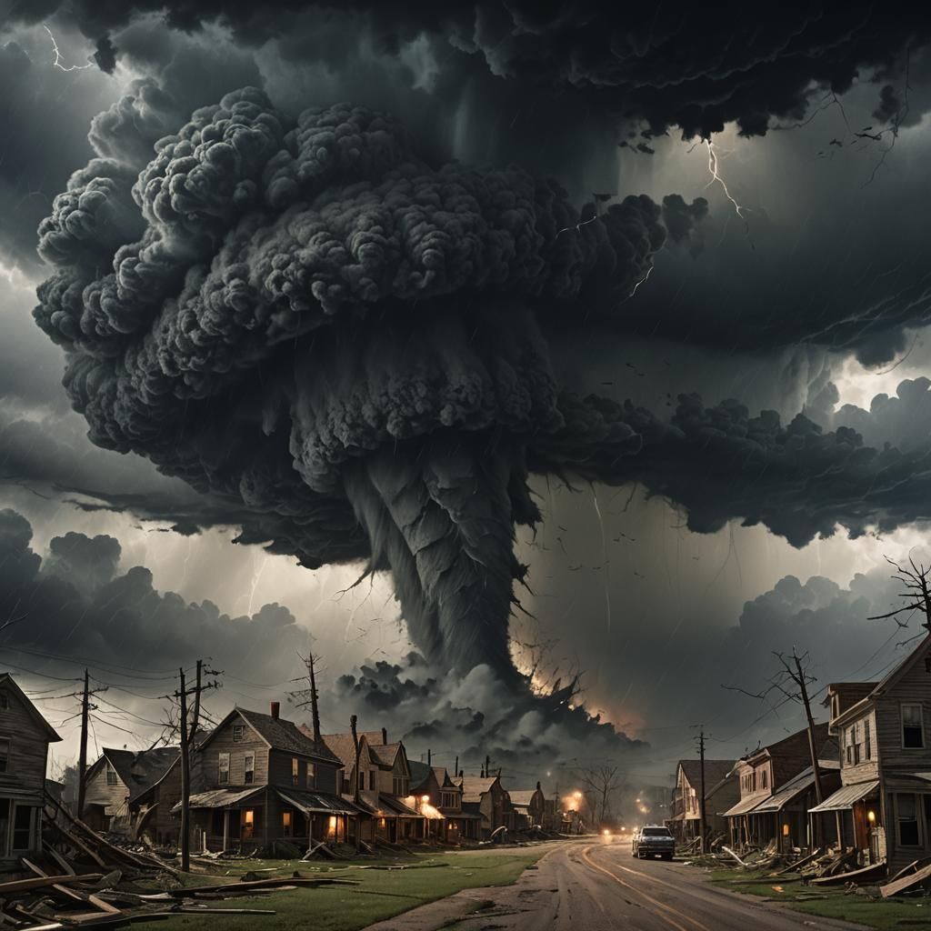 Ominous Tornado Sweeping Past Kansas Town