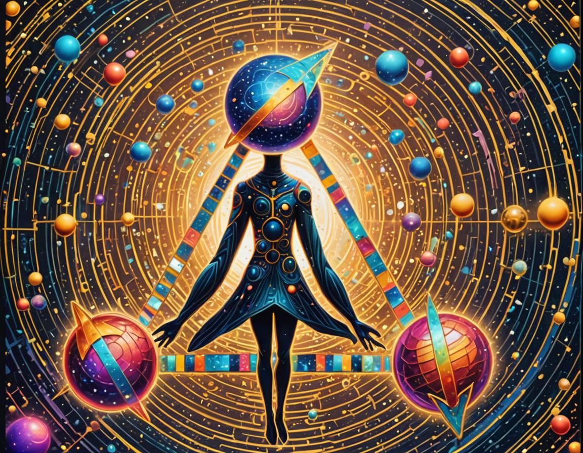 Dynamic 3D Scientific Figure in Astral Cosmic Style