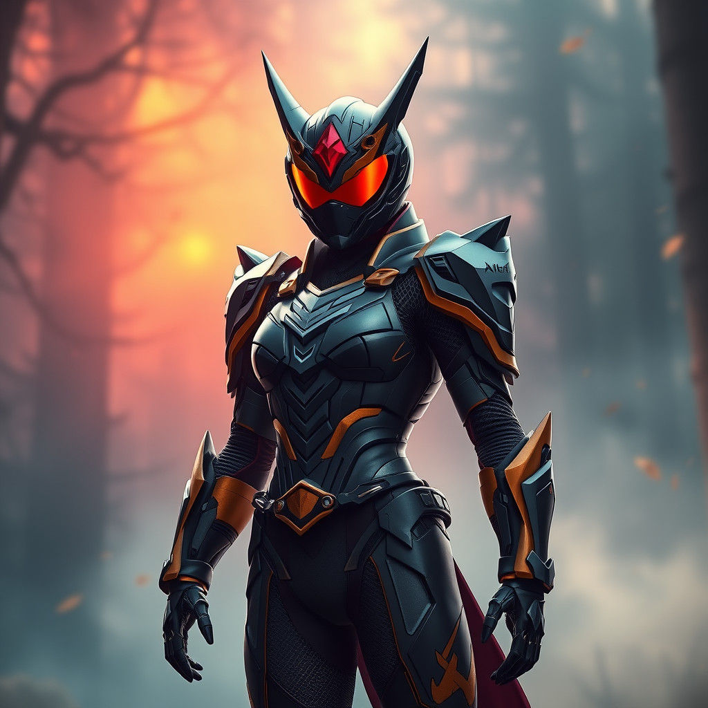 Heroic Female Kamen Rider in Mystical Forest