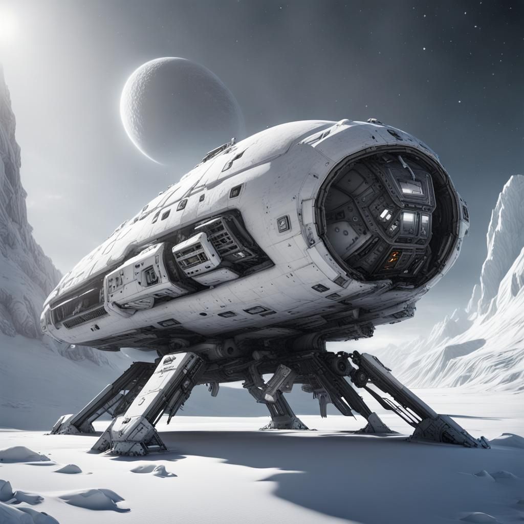 Crashed Spaceship on Barren Planet in Dark Fantasy Style