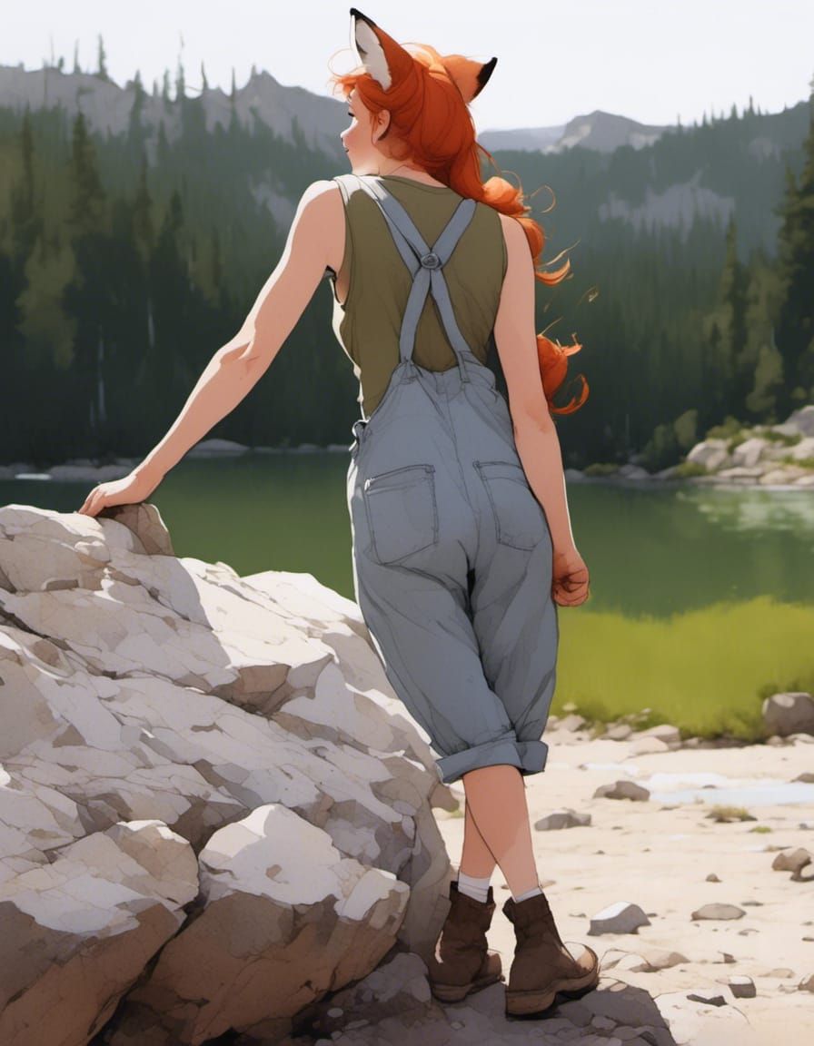 Fox-girl Vixen, looks to the west.