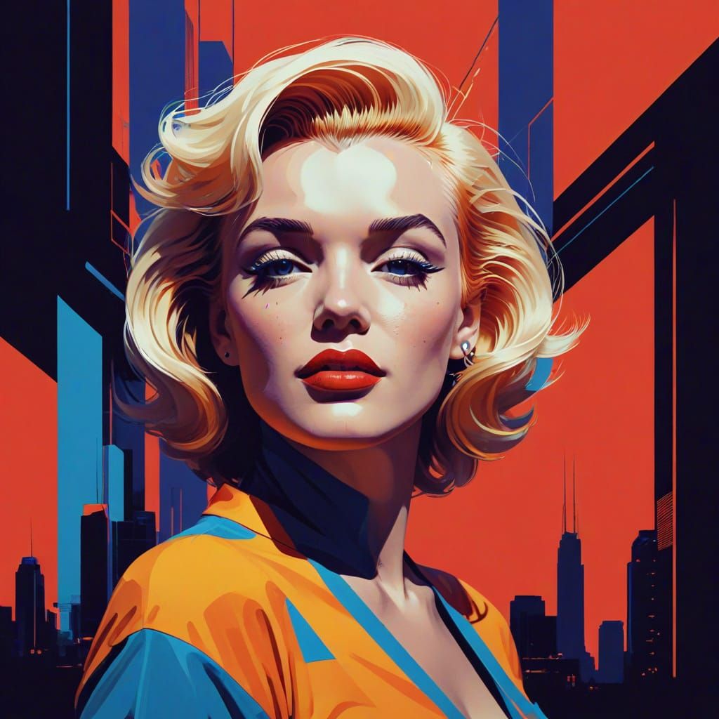 Marilyn Monroe Pop Art Portrait in Bold Triadic Colors