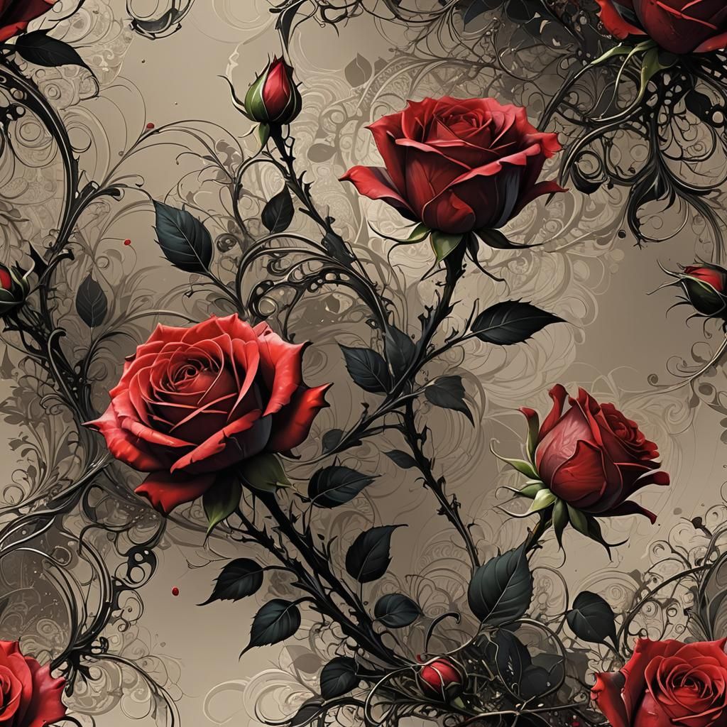 Filigree Fractal Rosebud in Ink, Botanical Art