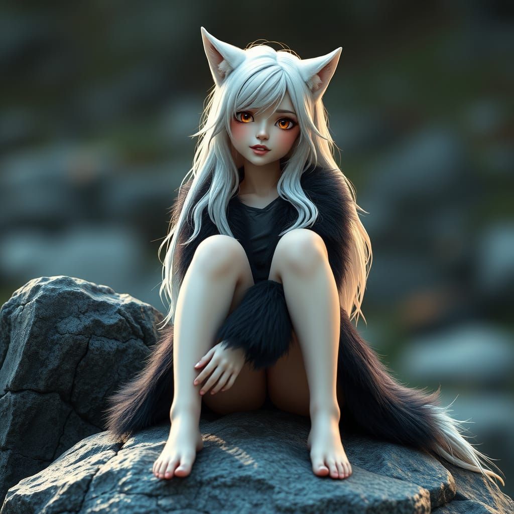 Confident Fairy Woman in Human Form, Wearing a Black Coat