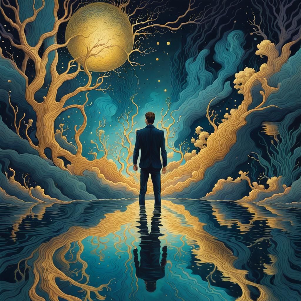 Magical Reflection: Vibrant Gouache Fantasy World