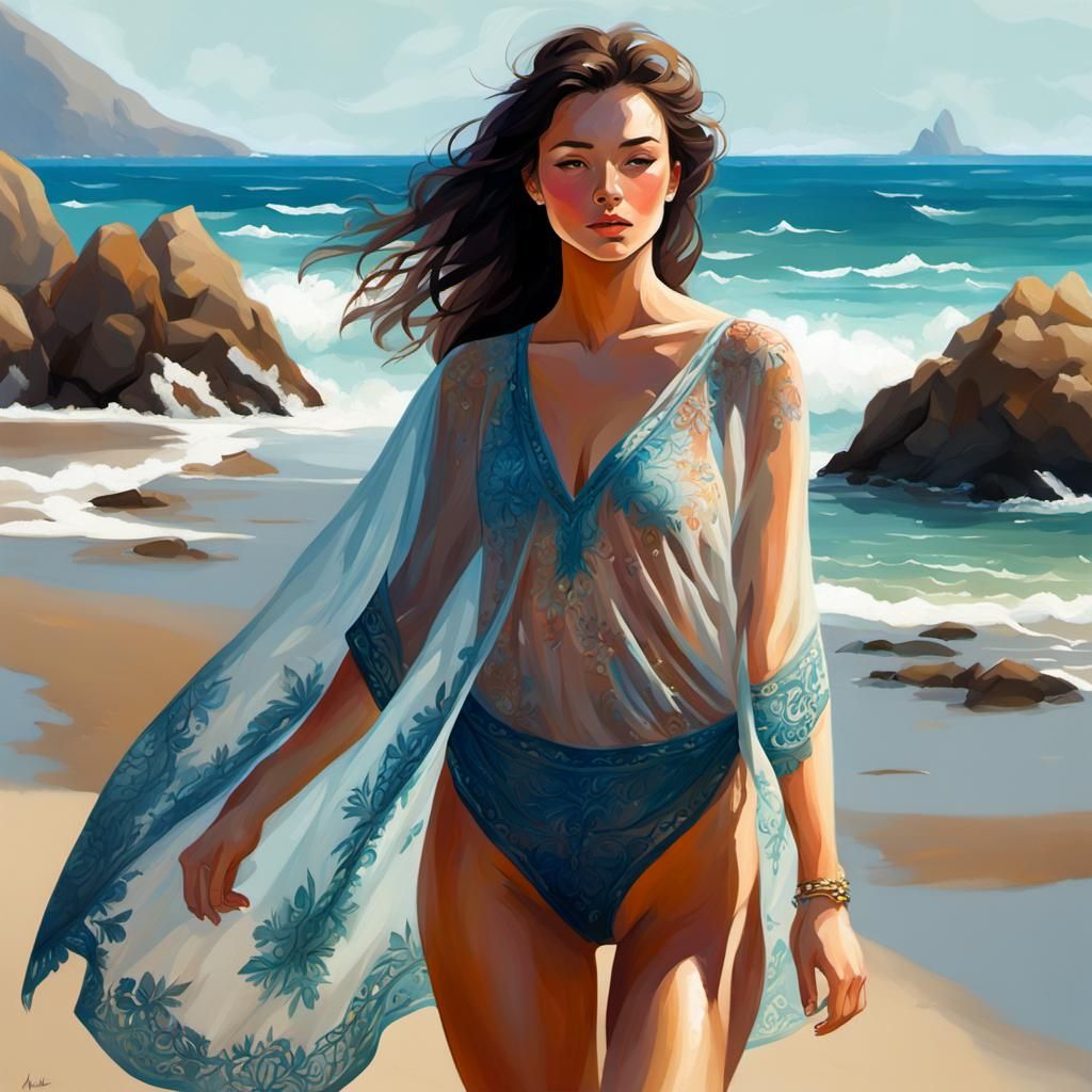 Beach Beauty in Oil Painting Style