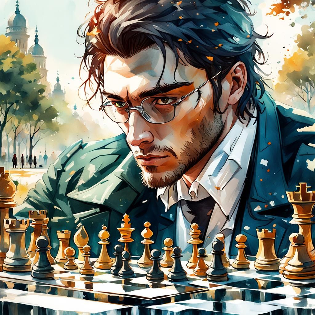 Italian Man's Chess Game: Watercolor Pop Art